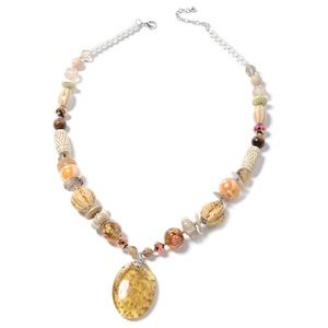 Yellow Murano Millefiori Glass Tigers Eye,necklace